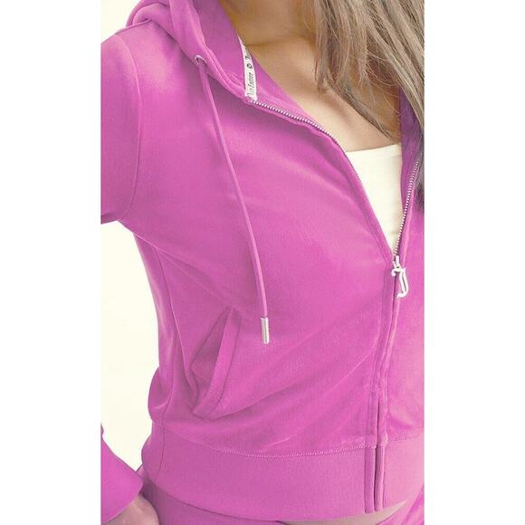 A8 NWT JUICY COUTURE Electric Violet Velour OG Bling Hoodie Jacket Size S $119 - Picture 4 of 6
